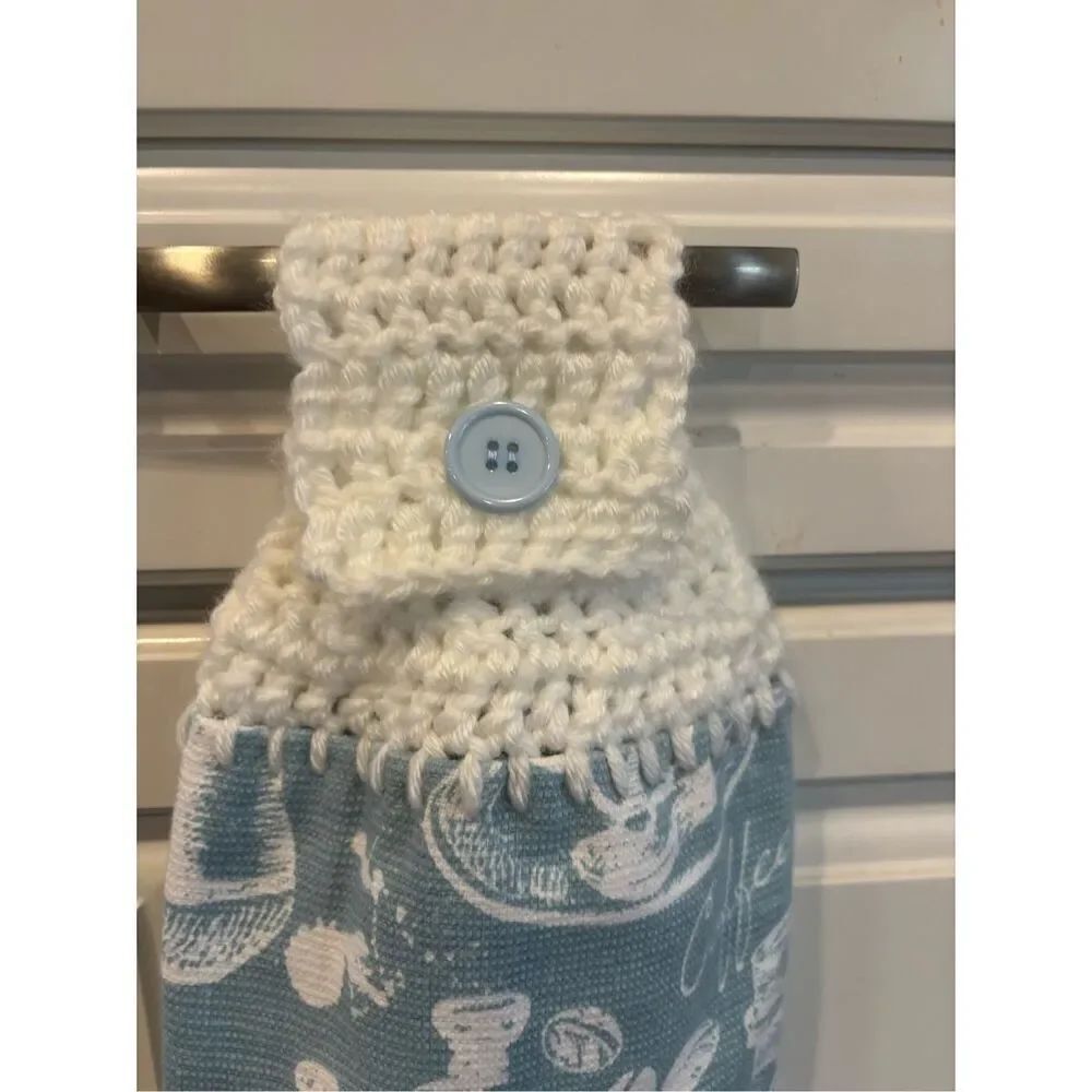 Crochet Top Kitchen Towel-Coffee-blue towel